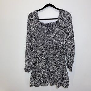 1.STATE Long Sleeve Smocked Ruffle Hem Dress